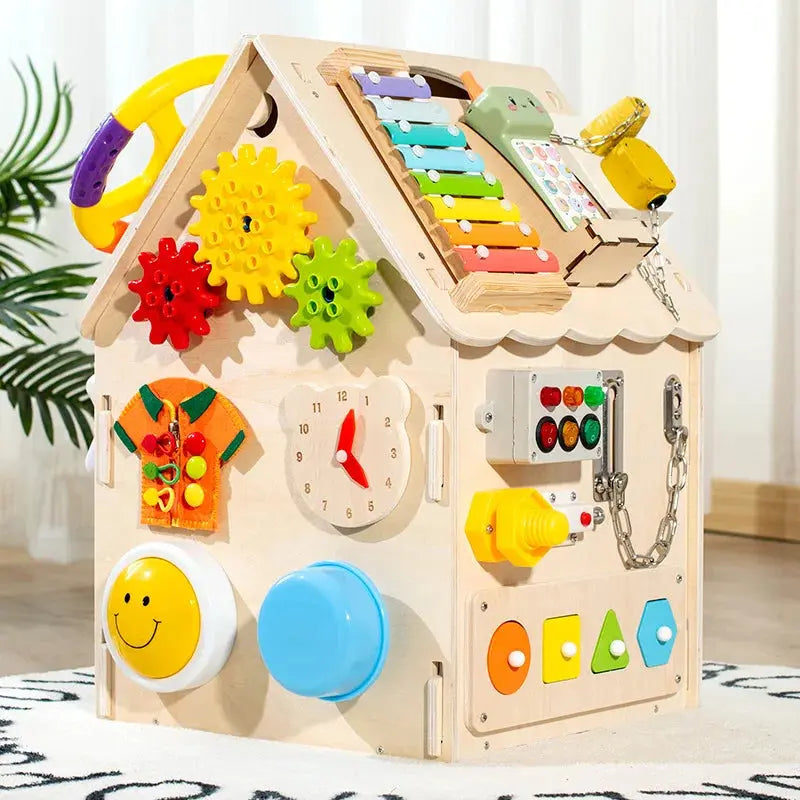 Busy House wooden activity board for toddlers