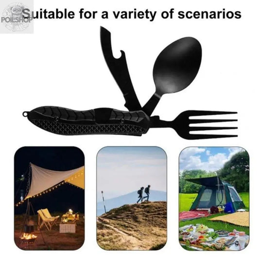 Multifunctional camping tableware stainless steel knife fork spoon, outdoor portable survival eating tools